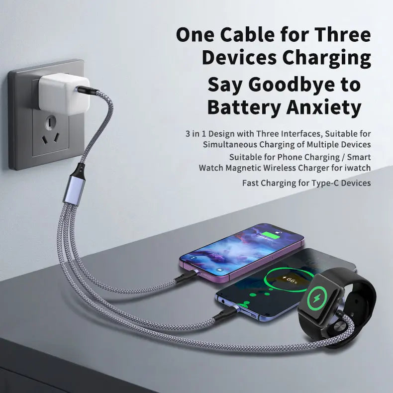 3 in 1 Multi-Functional Cable | Fast Charging Braided Cord