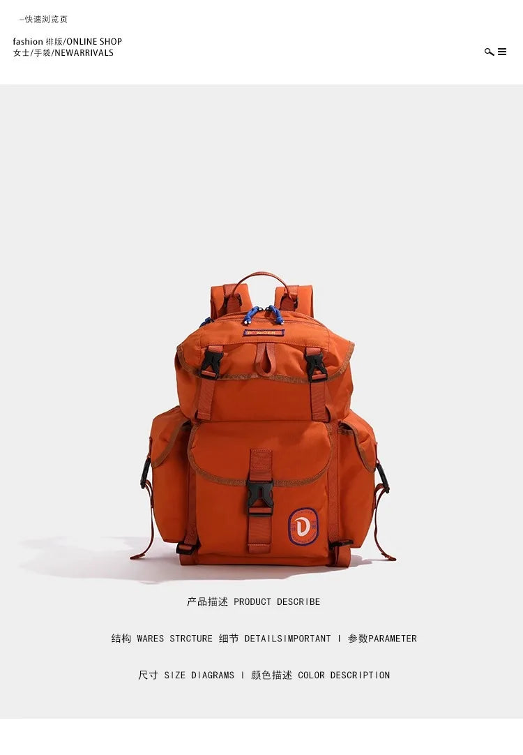 Unisex Casual Orange Nylon Waterproof Backpack | Large Capacity