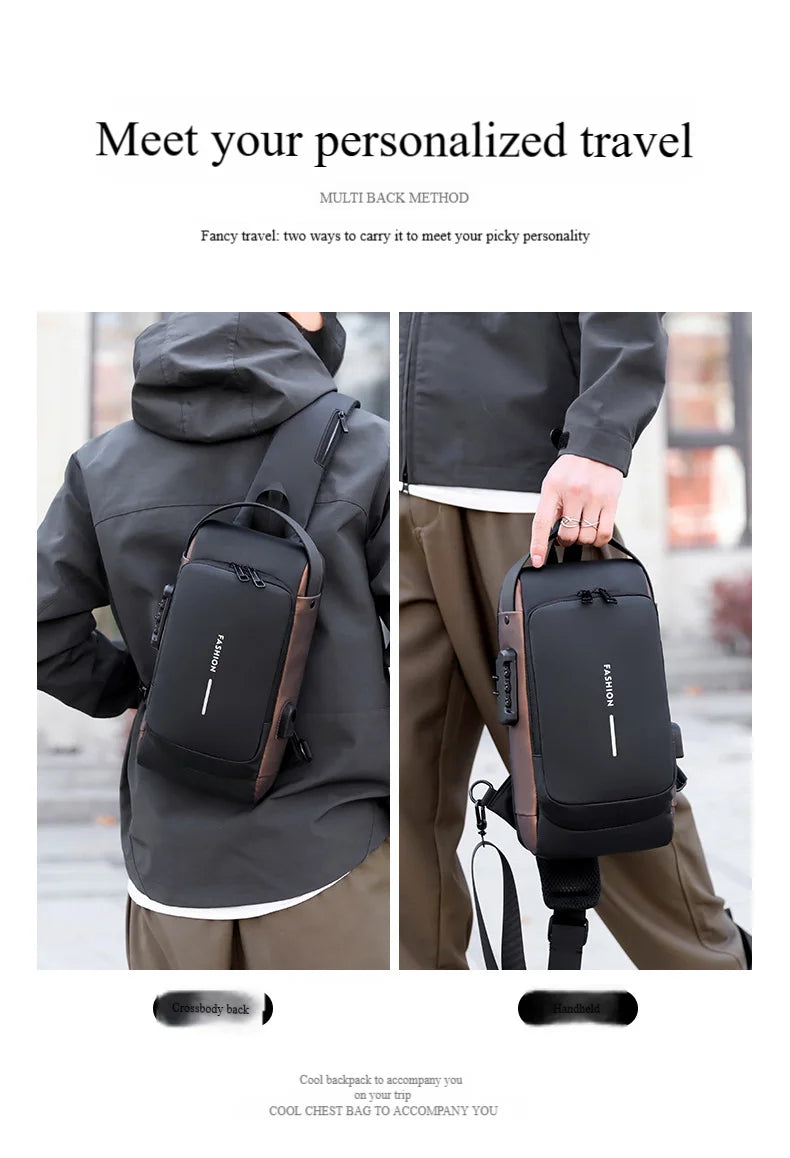 Men's Anti-Theft Chest Bag with USB Port | Waterproof Crossbody Sling