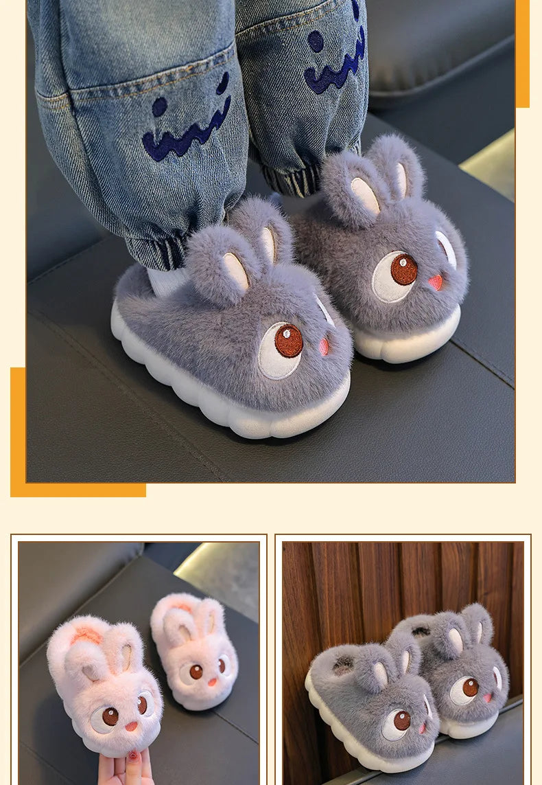 Children's Winter Cotton Slippers | Warm Rabbit Ear Indoor Shoes