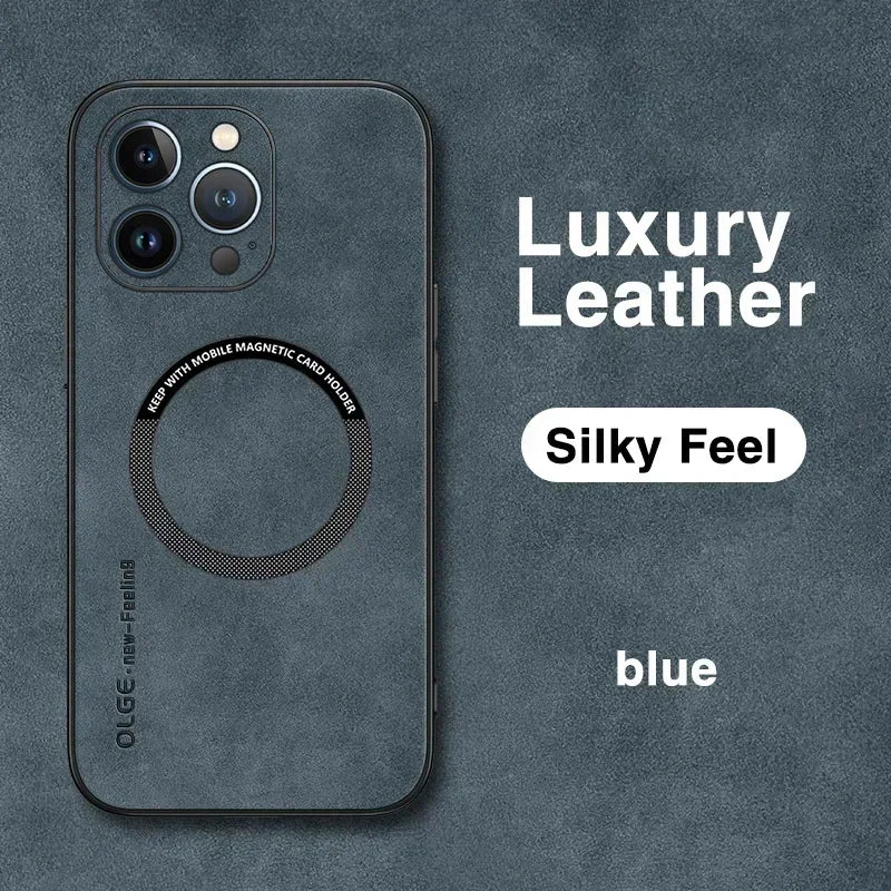 Luxury Leather Shockproof Phone Case for iPhone | Magnetic Charging
