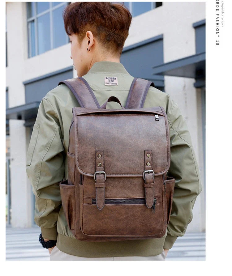 Large Capacity Vintage Men's Backpack | Stylish PU Leather Bag