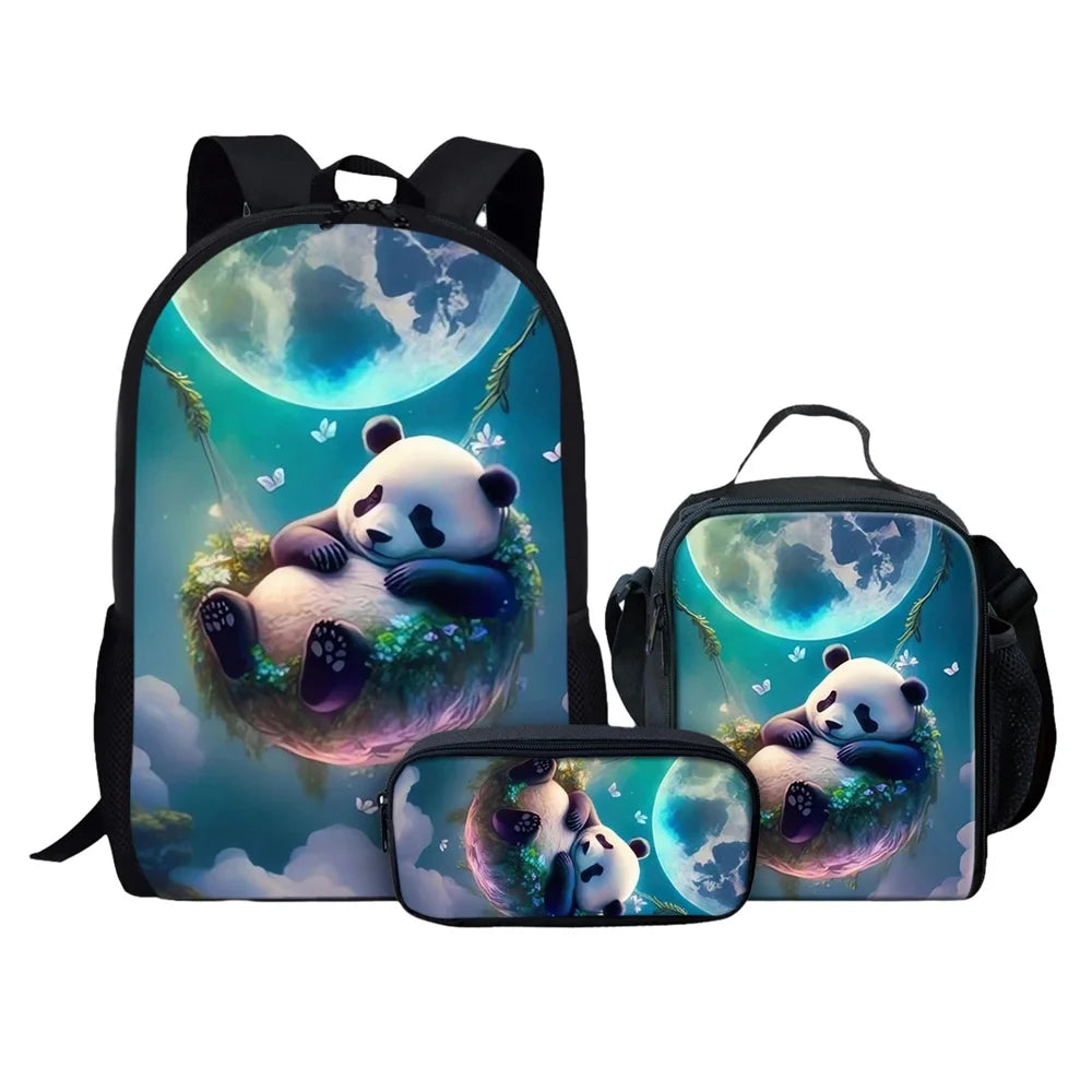 Anime Panda Print Backpack | Trendy School Bag for Kids