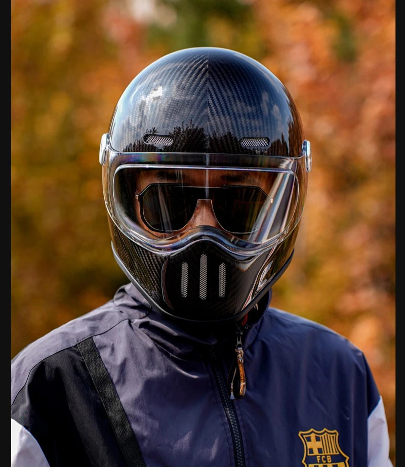 Retro Fiberglass Full Face Motorcycle Helmet | Vintage Style Safety Gear
