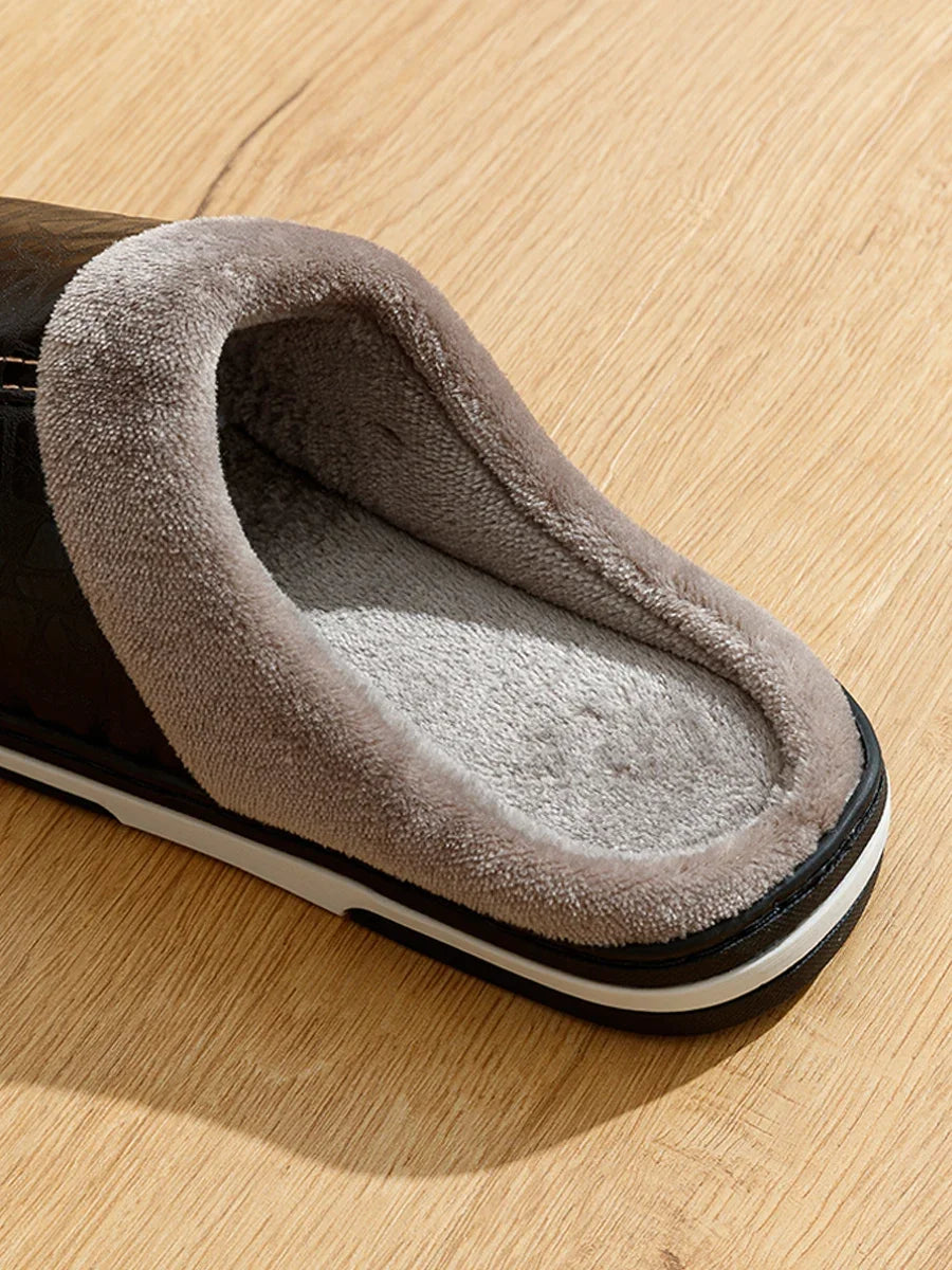 Men's Winter Waterproof PU Slippers | Warm & Comfortable Indoor Shoes
