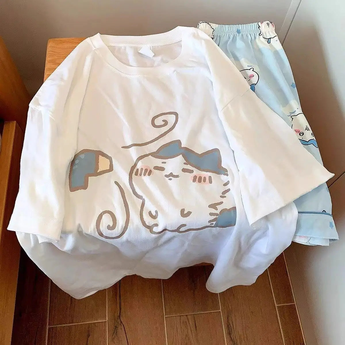 Girls Summer Pajamas Set | Cute Bunny & Cat Home Clothes