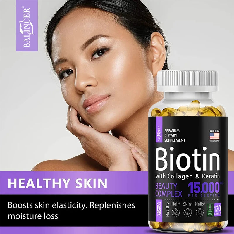 Biotin Capsules with Collagen & Keratin for Shiny Hair, Skin, Nails