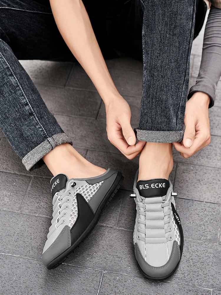 Summer Breathable Mesh Slip-On Half-Slipper for Men, Casual Soft-Soled Closed-Toe Slippers, Mesh Upper Is Refreshing and Breathable, Does Not Suffocate the Feet, Lace-Free Design Is Convenient for Lazy People
