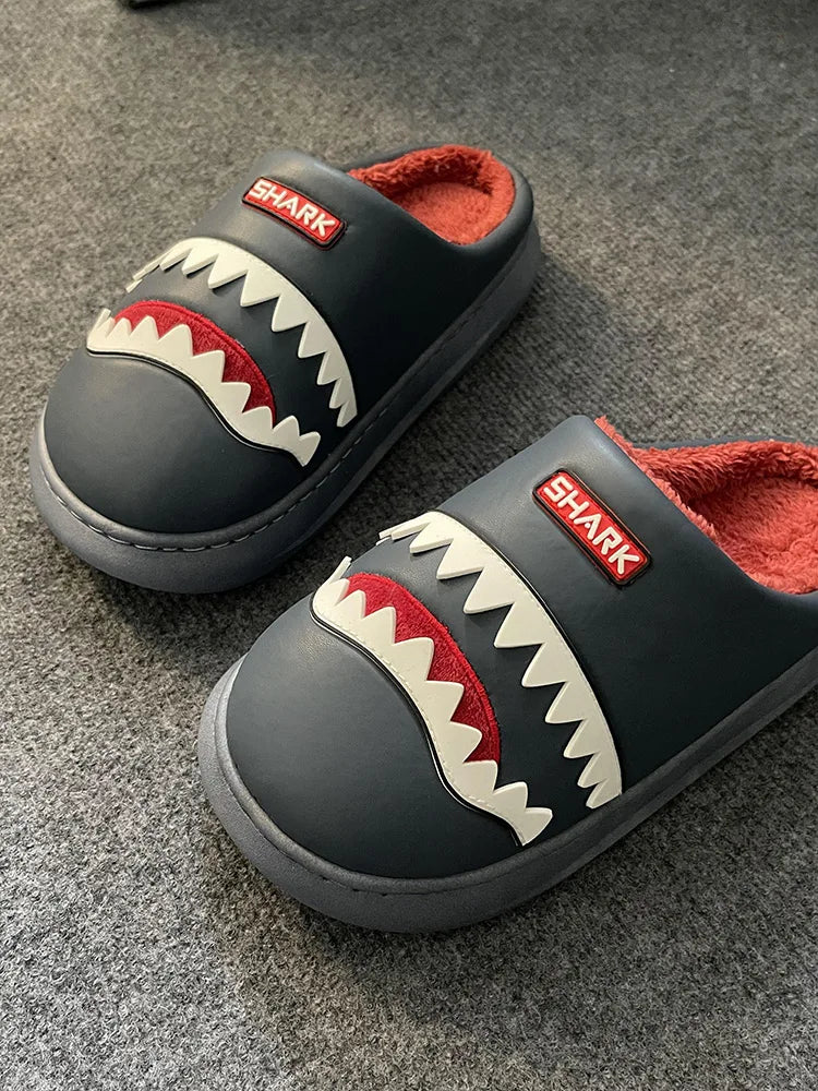 Men's Shark Plush Winter Slippers | Cozy Warm Indoor Outdoor Shoes