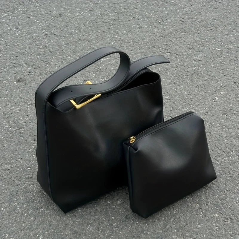Stylish Women's Minimalist Tote Bag | Retro Faux Leather Design