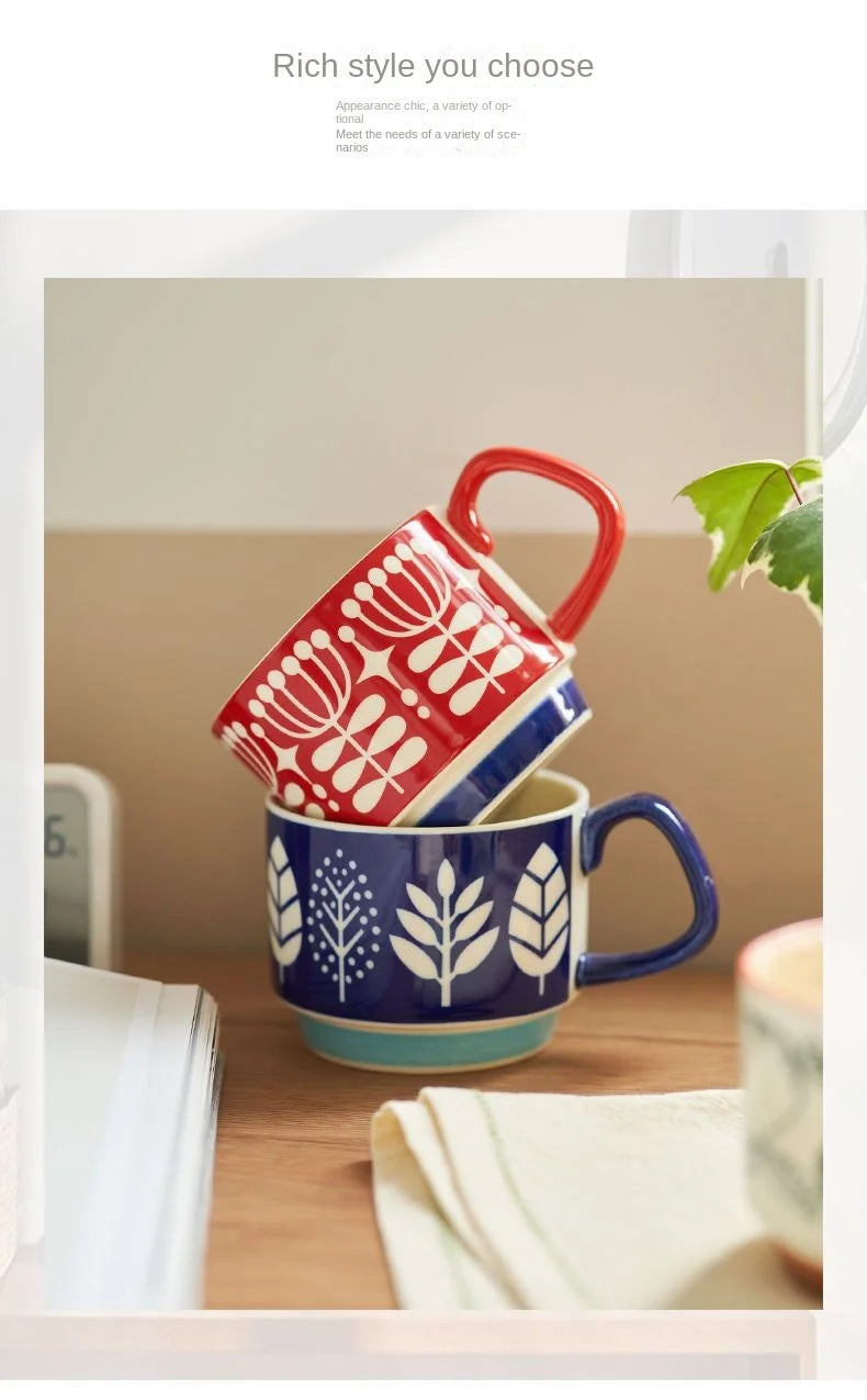 300ml Japanese Flower Ceramic Mug Set | Retro Drinkware for All Occasions