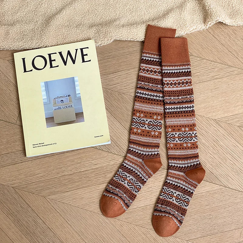 Women's Retro Knitted Knee Socks | Vintage Style for Autumn & Winter