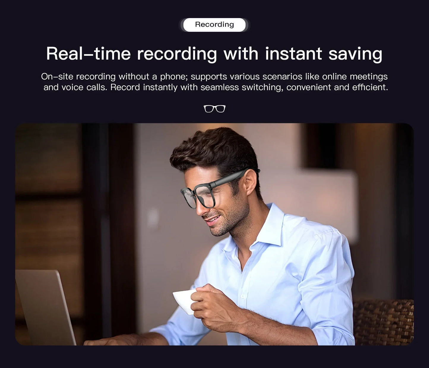 Men's AI Smart Glasses | Dual Camera Translation & Bluetooth Calling