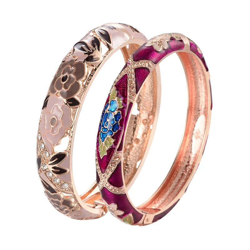 Stylish Cloisonne Double Bangle Set | Elegant Enamel Bracelets for Women