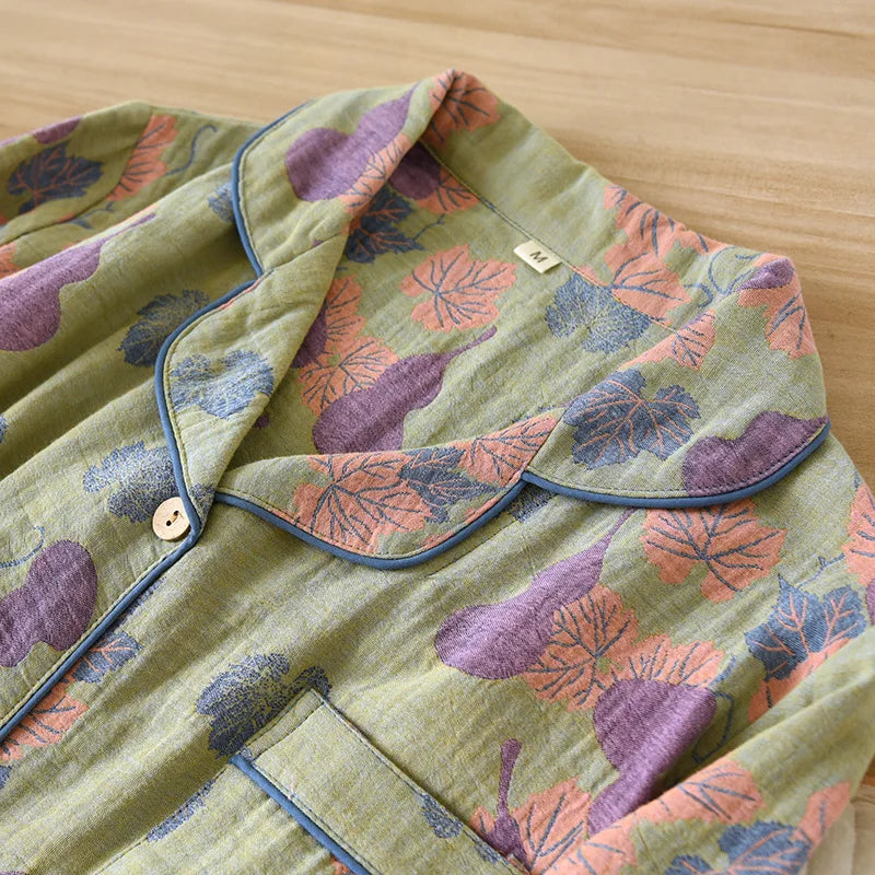 2026 Japanese Spring and Autumn New Women's Pajama Set 100% Cotton Vintage Long sleeved Pants Two Piece Set for Home Furnishings