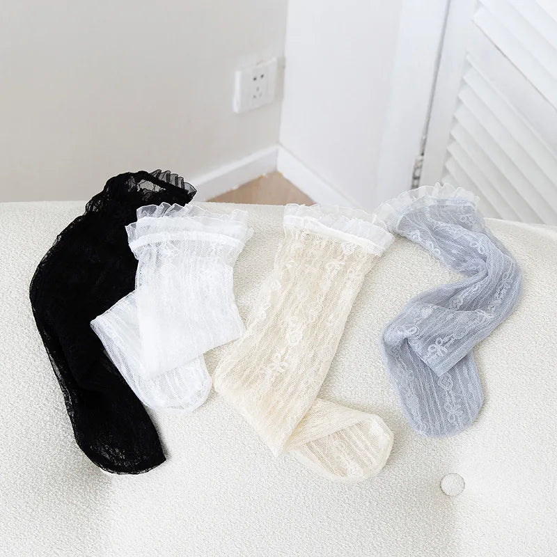 Ultra-Thin Transparent Lace Ruffle Socks for Women | Summer Style