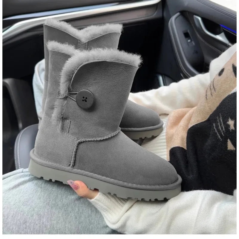 Women's Sheepskin Wool Snow Boots | Warm Fleece Lined Winter Boots
