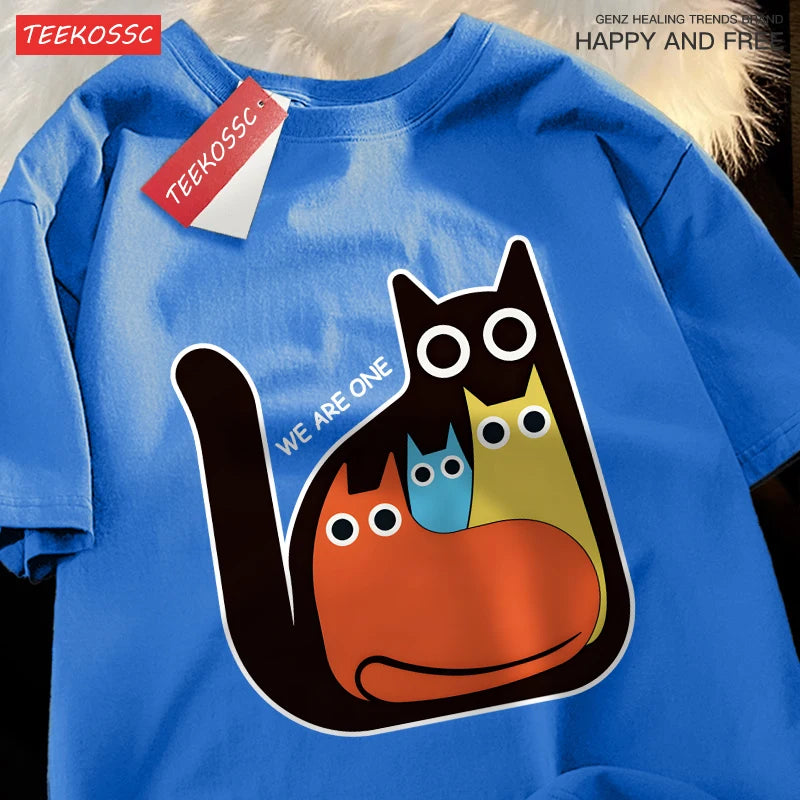 Casual Cartoon Cats Men's Retro T-Shirt | Trendy Summer Style