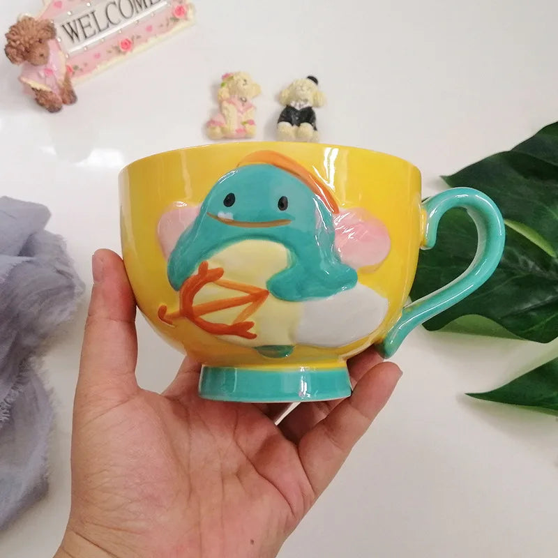 Cute Cartoon Dinosaur & Cat Ceramic Mugs | Fun Breakfast Cups