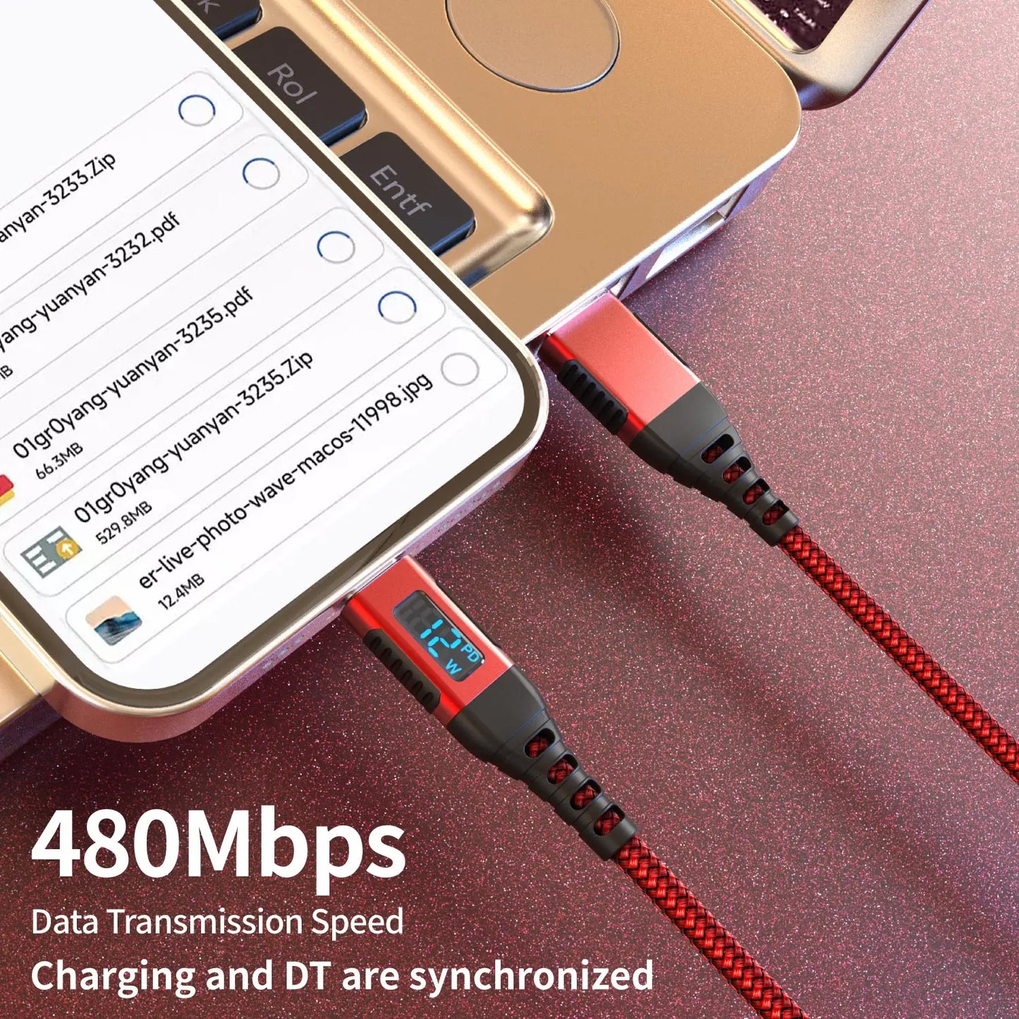 MFi-Certified USB-A to Lightning Fast Charging Cable with LED Display, 12W Fast Charge for iPhone 8-14 & iPad