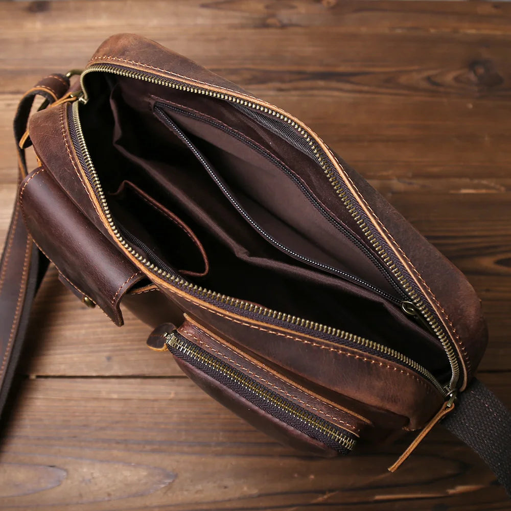 Retro Handcrafted Leather Men's Crossbody Bag | Versatile Fashion