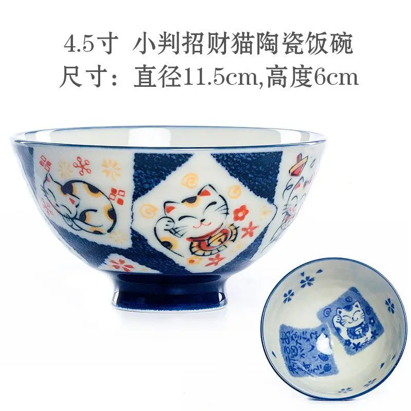 Cute Animal Ceramic Bowls | Adorable Lucky Cat Rice Bowl