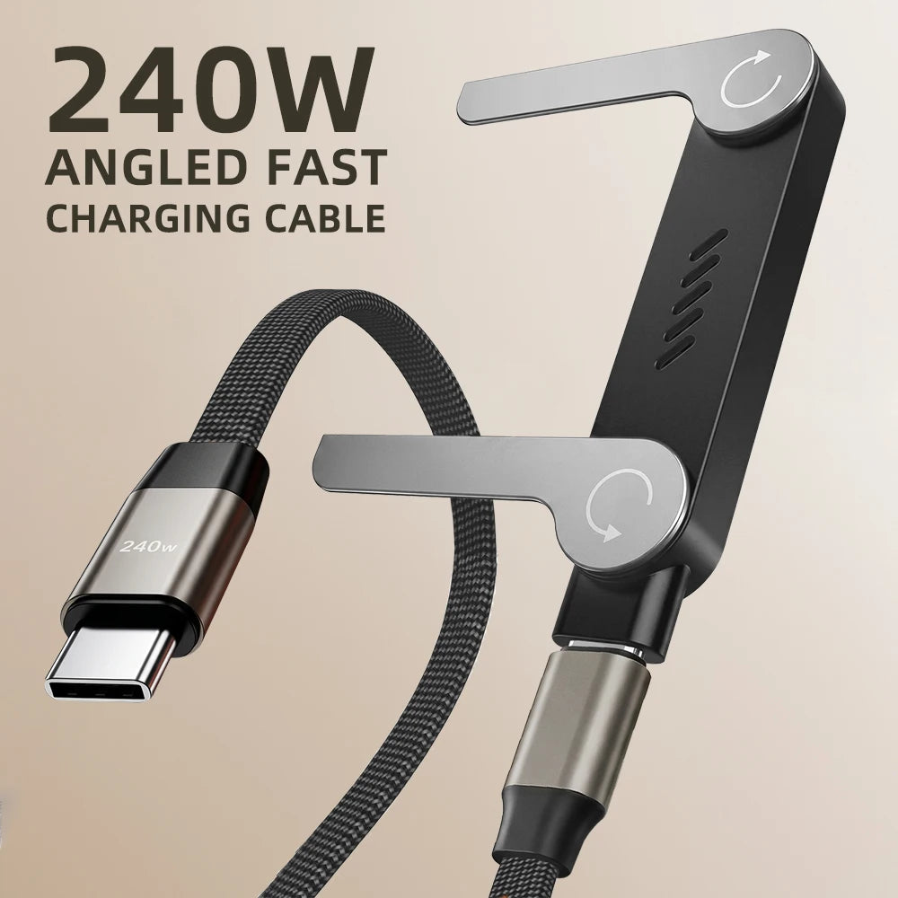 1.5M Fast Charging USB-C Cable & Foldable Phone Stand | 90° Elbow
