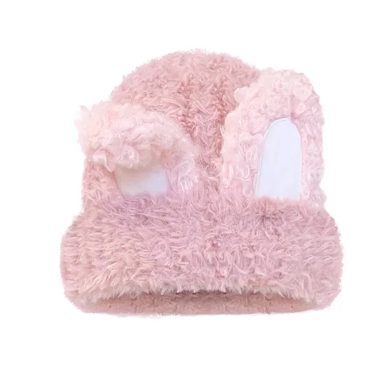 Cute Plush Knitted Rabbit Ear Hat | Warm Winter Protection for Kids