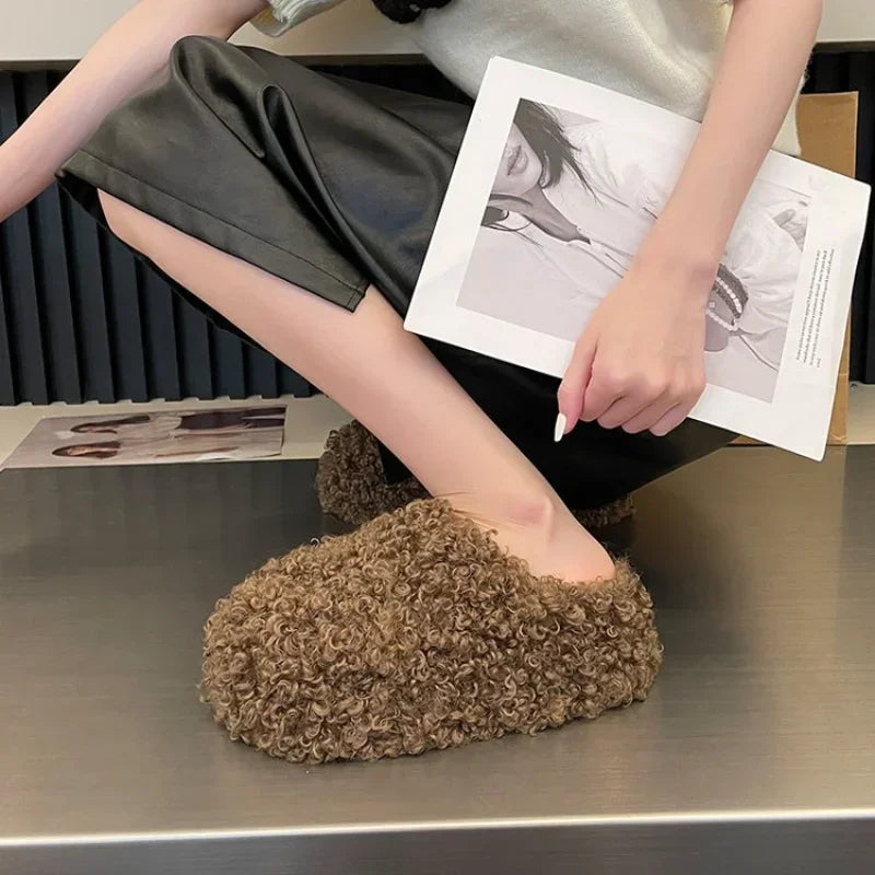 Warm Plush Closed Toe Mules | Women's Winter Indoor Slippers