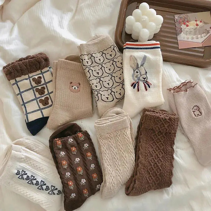 Cute Cartoon Bear Women's Winter Socks | Cozy Kawaii Cotton Socks
