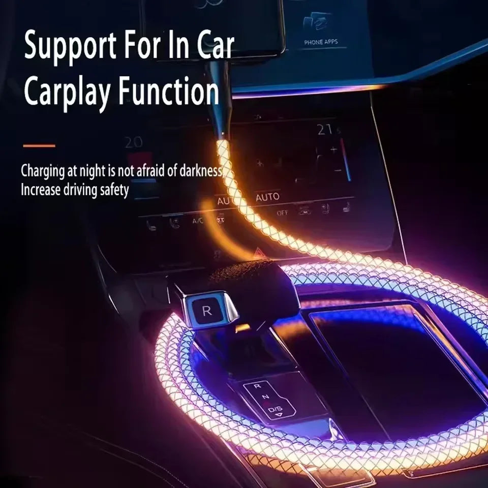 1m 6A Glowing USB Type C Charging Cable | Fast Charge Mobile Cord