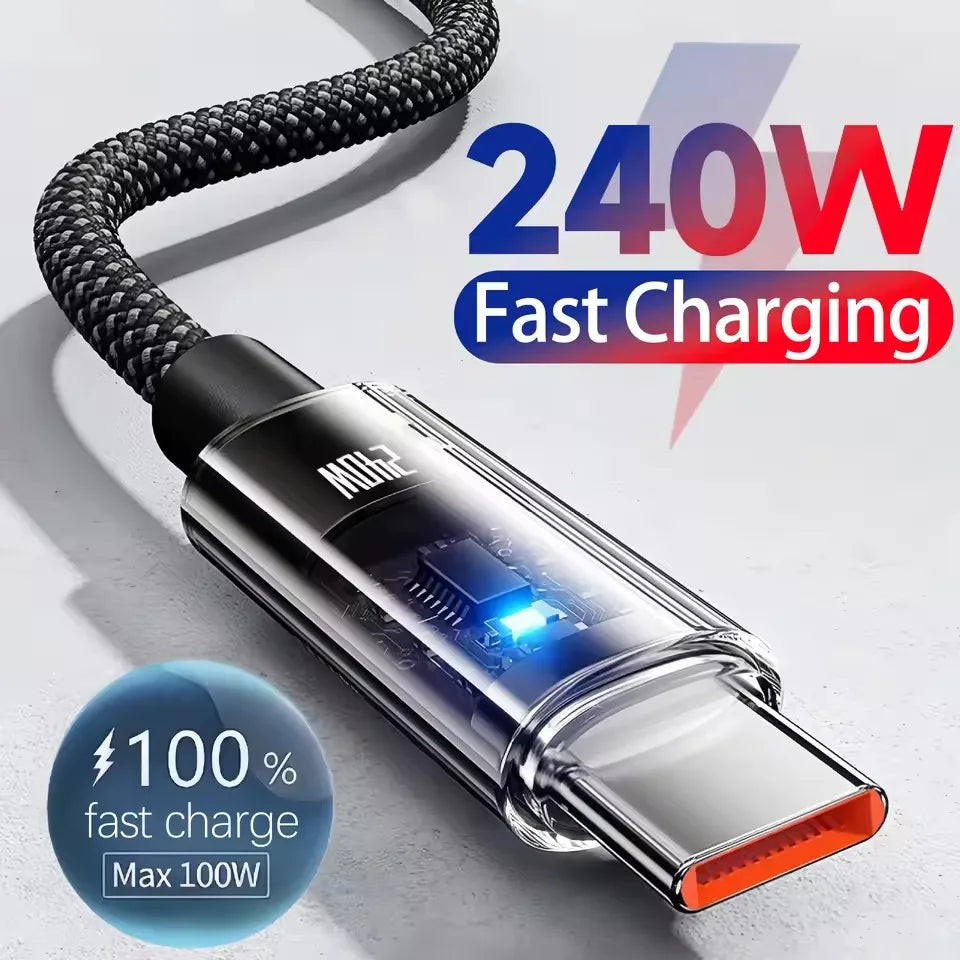 240W Nylon USB Type C Fast Charging Cable | Super Fast Data Cord