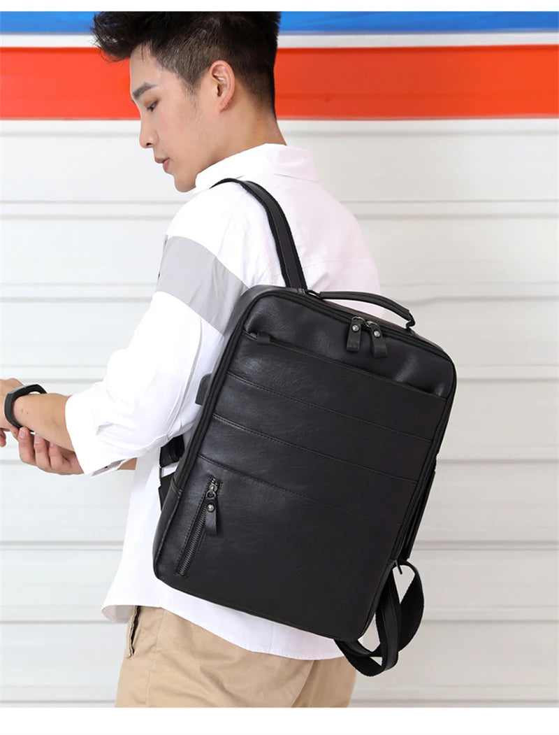 Waterproof PU Leather Business Backpack | Large Capacity USB Rucksack