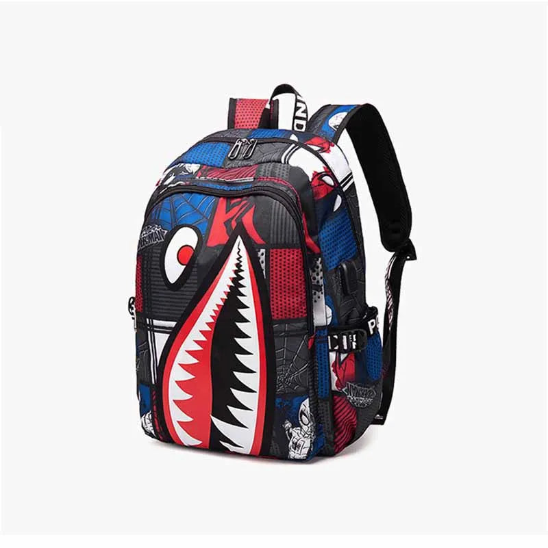 Cartoon Shark Print Backpack | Perfect School Rucksack for Kids