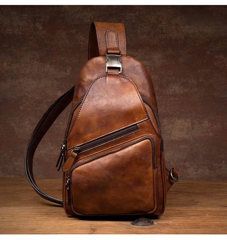 Large-Capacity Leather Chest Bag for Men | Casual Shoulder Bag