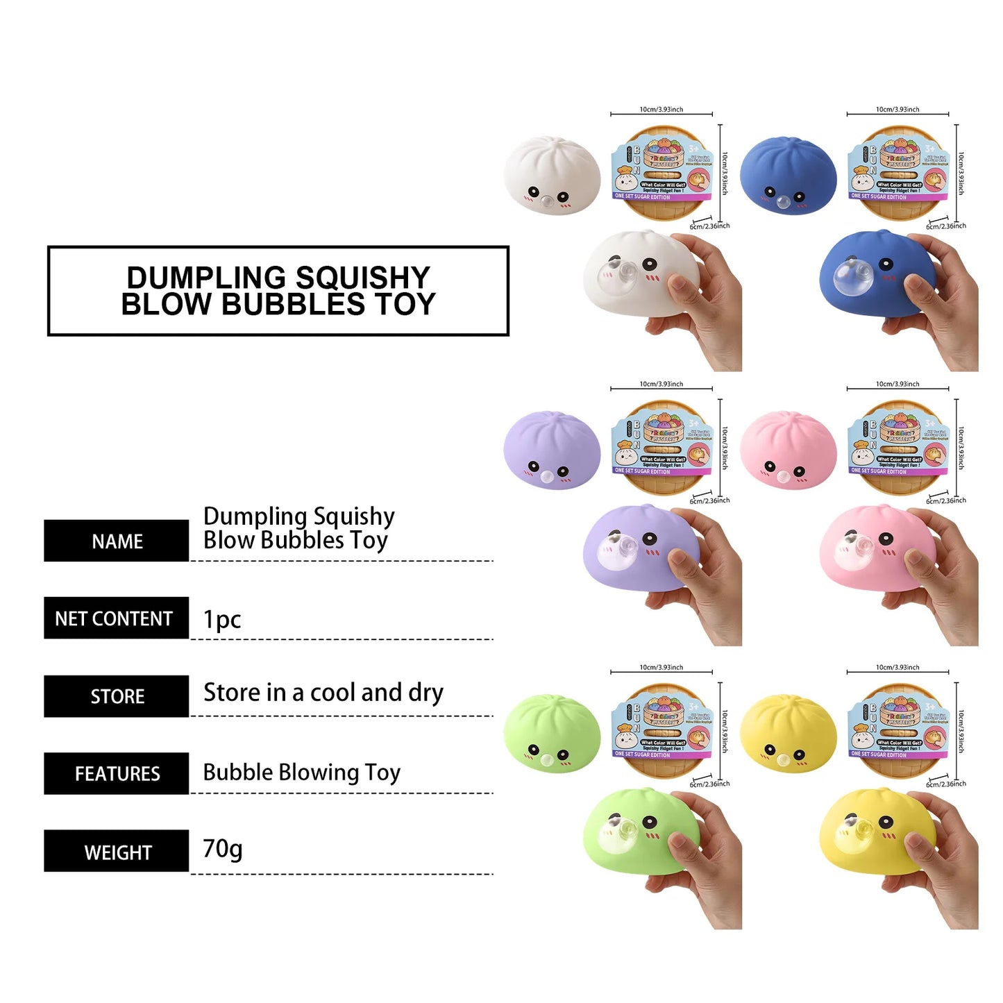 Dumpling Squishy Blow Bubbles Toy Stress Relief Squeeze Toy Cute Bubble Blowing Fidget Sensory with Steamer Stretchy Sensory