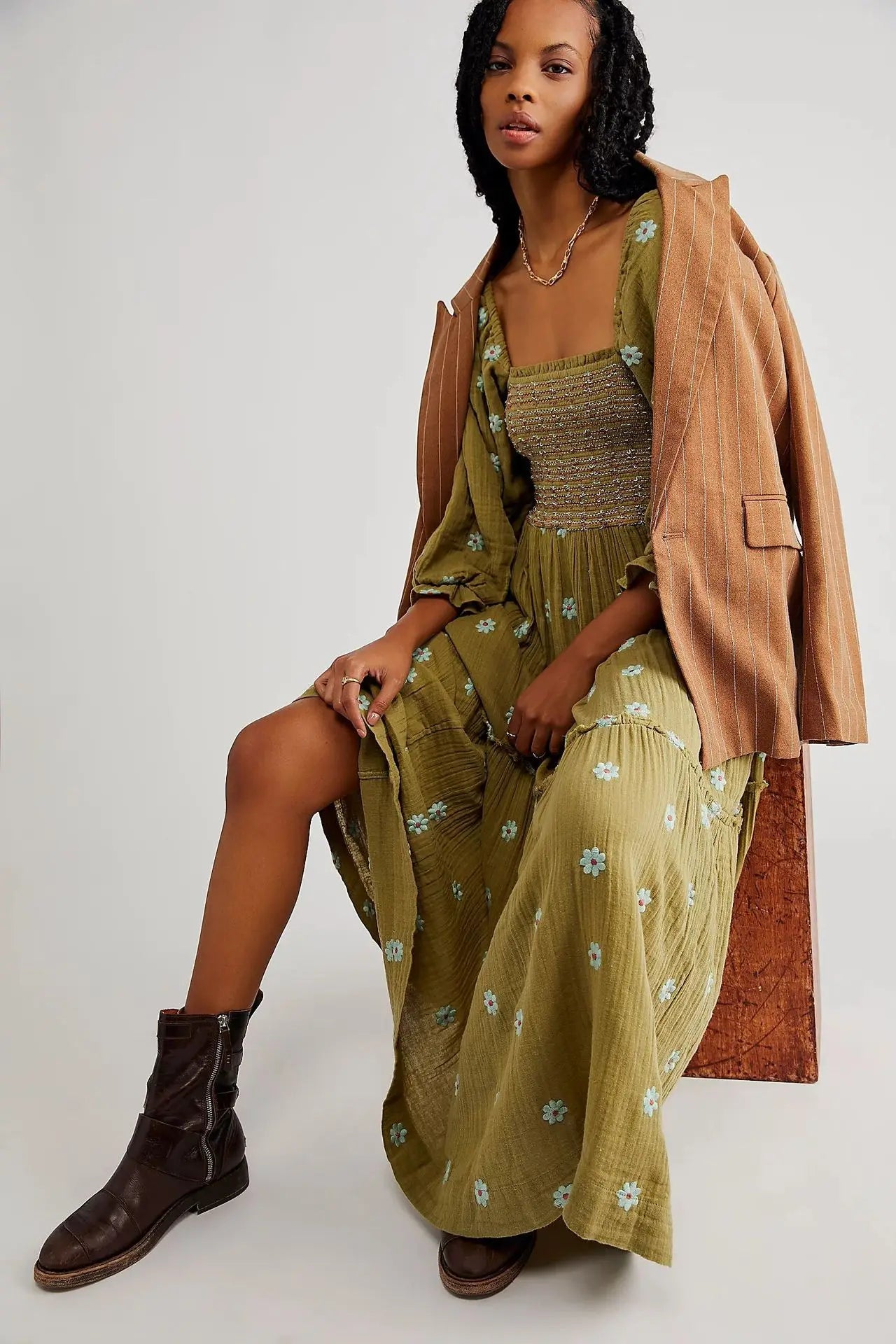 Boho Floral Embroidery Maxi Dress for Women | Casual Fashion