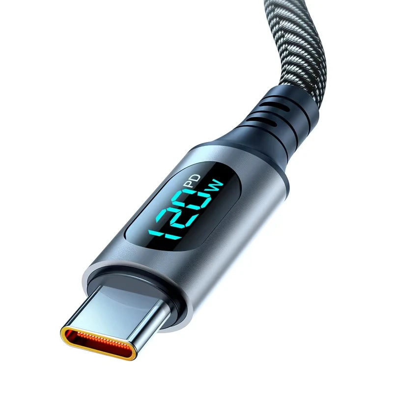Ultra-Fast 120W USB A to Type C Data Cable with LED Display