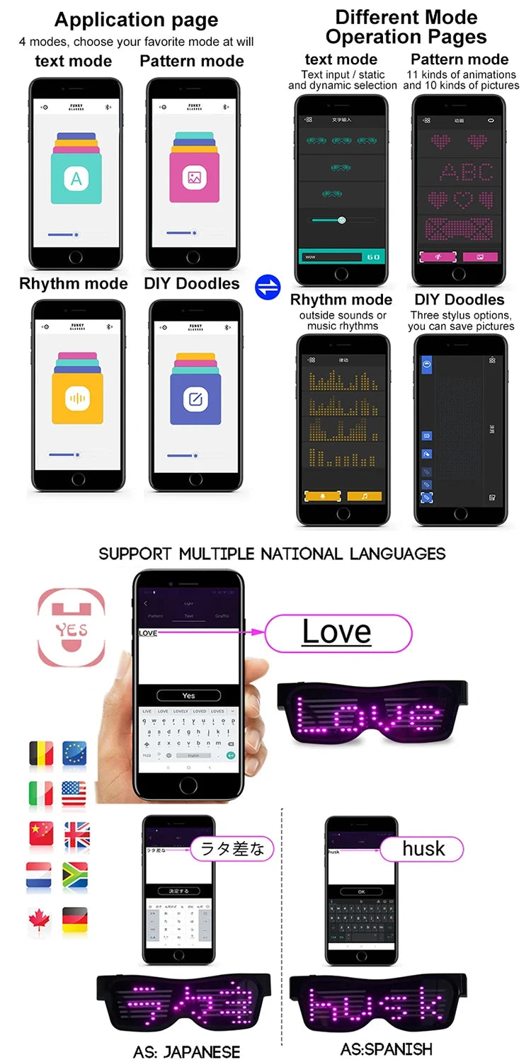 Bluetooth LED Glasses | Rechargeable Smart Glasses for Parties