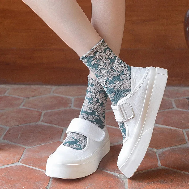 Elegant Flower Embroidery Women Socks | Kawaii Retro Style
