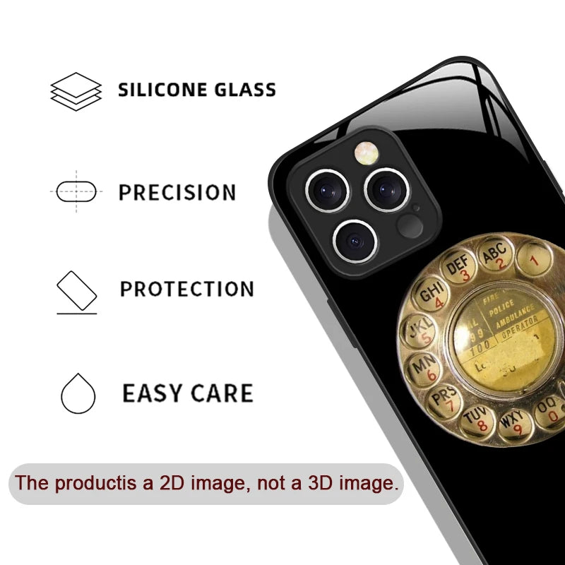 Funny Retro Rotary Dial Pattern Tempered Glass Phone Case for IPhone 17 16 Pro Max 16 15 14 Plus 13 12 Mini 11 X XS MAX XR Cover