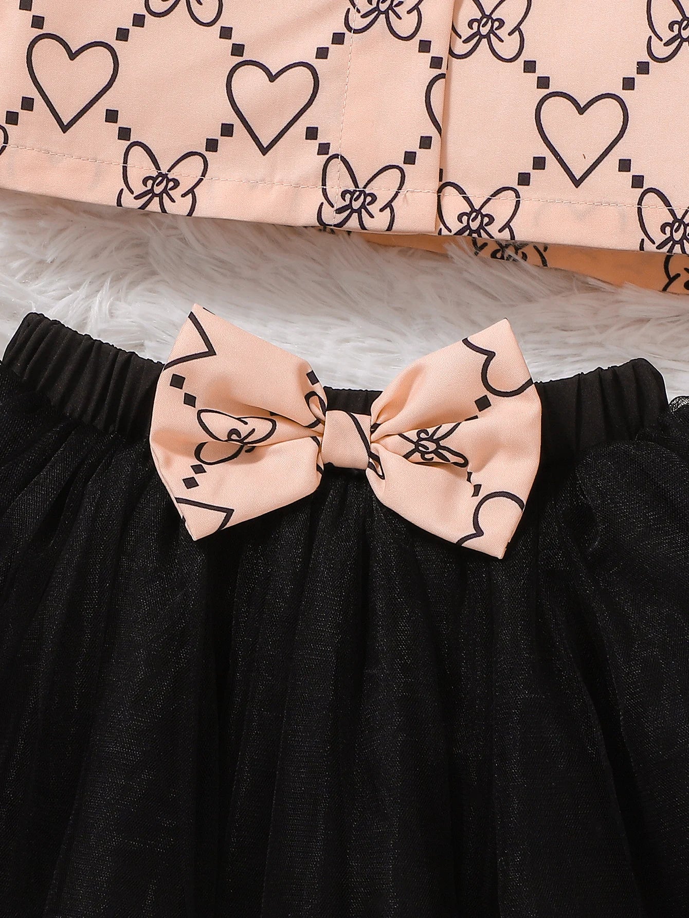 Adorable Baby Girl Heart Print Top and Tulle Skirt Set