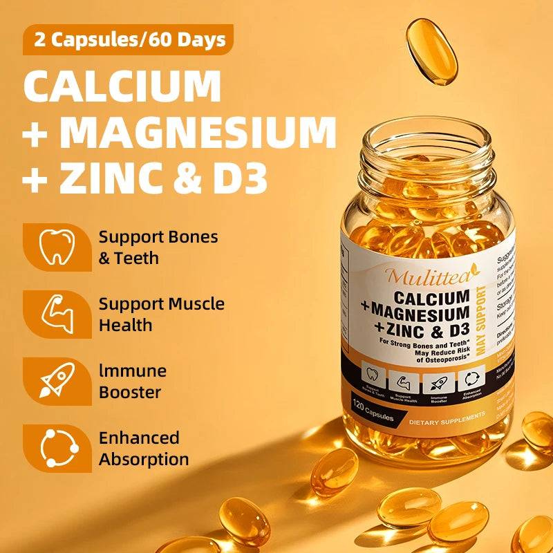 Calcium Magnesium Zinc Capsules with D3 for Strong Bones & Teeth
