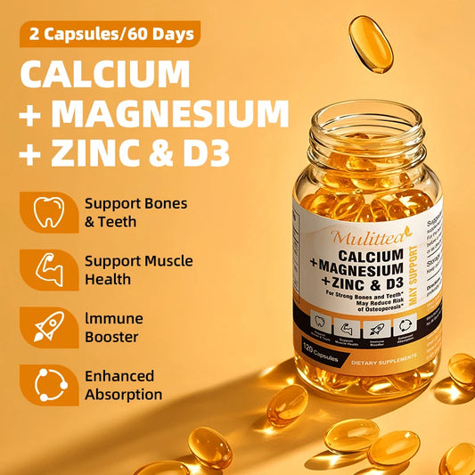 Calcium Magnesium Zinc Capsules with D3 for Strong Bones & Teeth