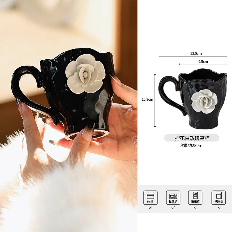 Elegant 3D Rose Ceramic Coffee Mugs | Stylish Drinkware for Every Occasion