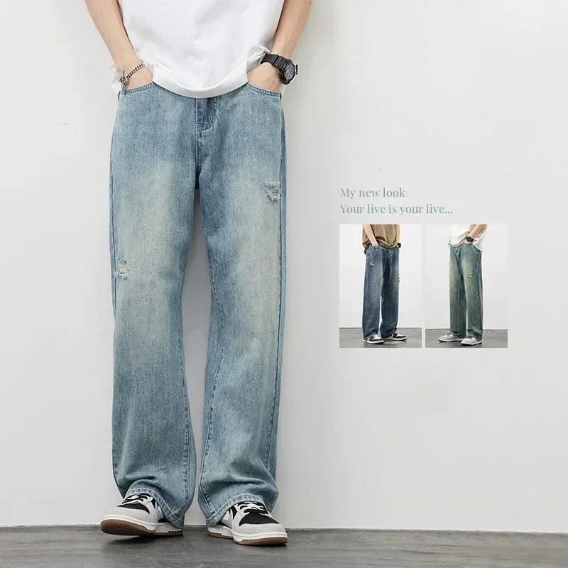Men's Vintage Baggy Jeans | Distressed Y2K Straight Pants