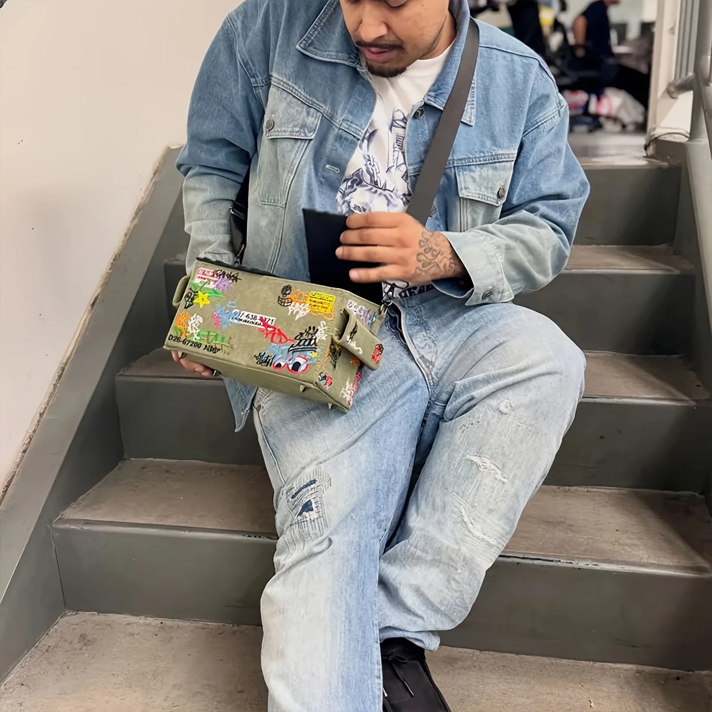 Anime-Themed Crossbody Bag | Large Capacity Graffiti Style