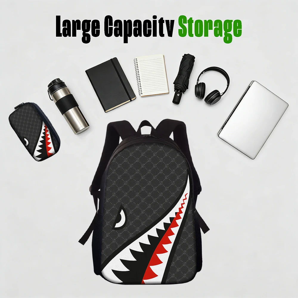 Trendy Shark Graphic Backpack Set | Ideal for School & Adventures