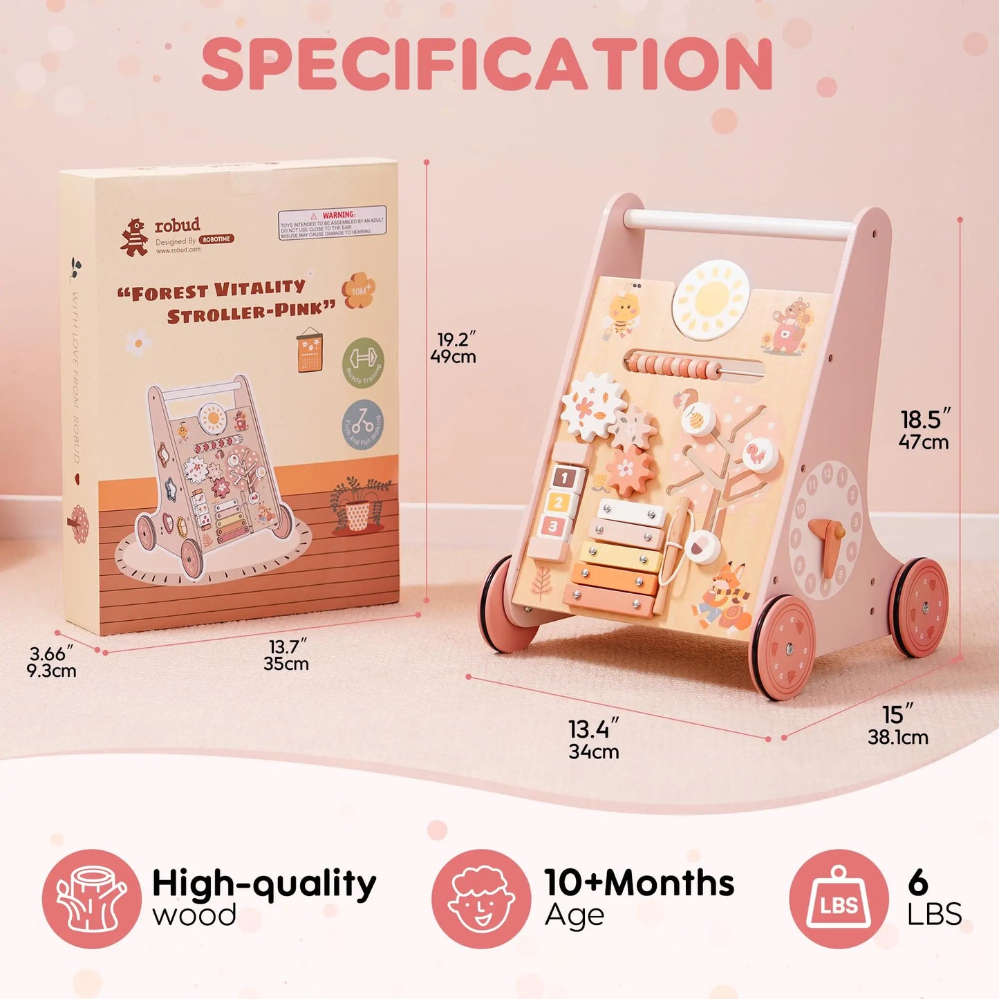 Wooden Baby Walker with Activity Center | Engaging Montessori Toy