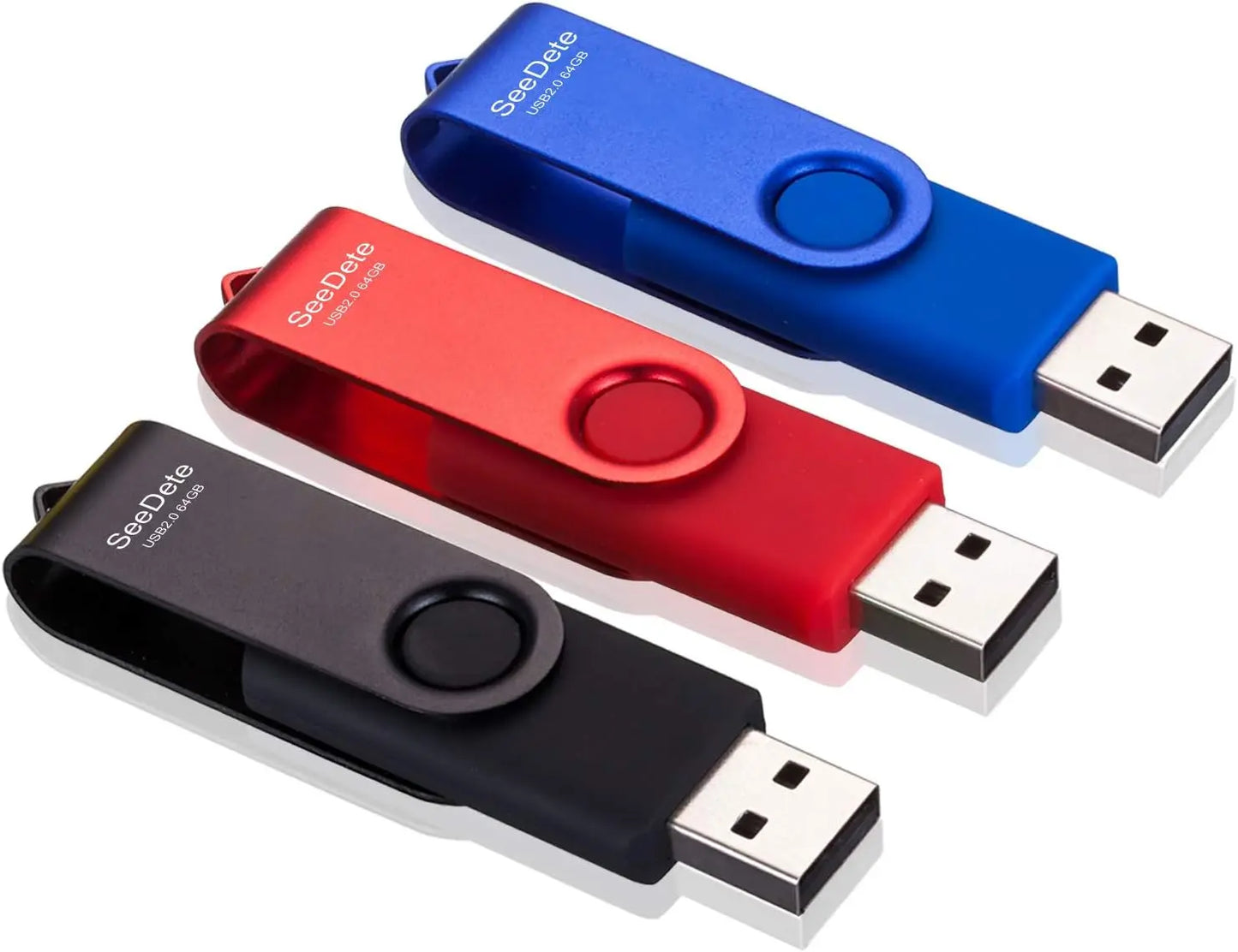 64GB USB Flash Drives 3-Pack | Rotating Metal Clip & LED Indicator